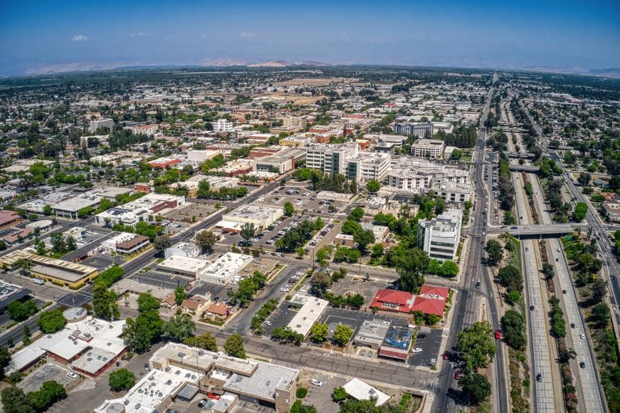 An aerial view of Visalia, CA